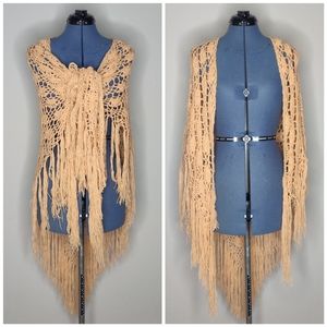 T/A EXCLUSIVE Vintage Sparkling Pastel Peach Handmade Crochet Shawl Wrap